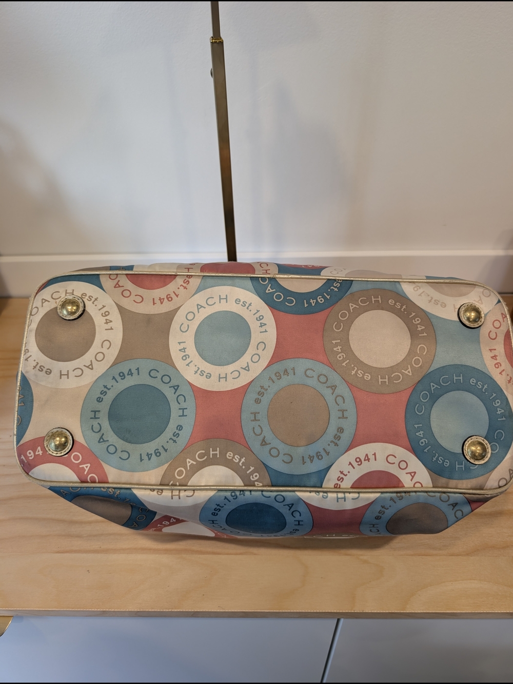 COACH Multicolor Circle Print “Est. 1941” Satchel with Gold Trim Tote Bag - Picture 7 of 16